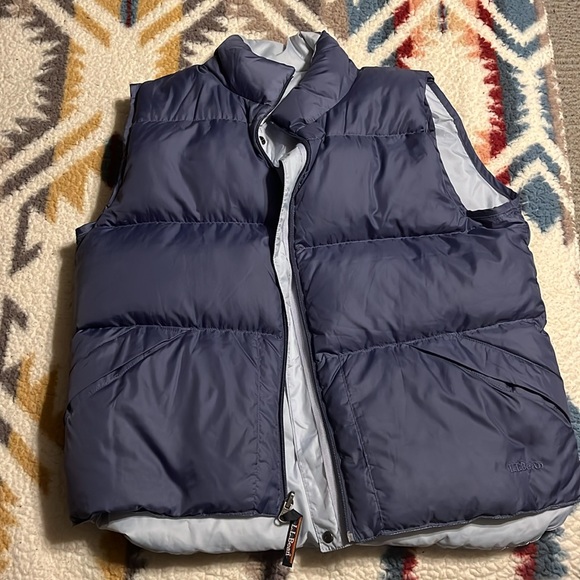LLBean Reversible Goose Down Vest, Women's, Size Small polyester navy blue type Vintage Second Hand